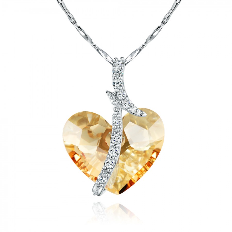 Sevgililer Günü Özel Swarovski Taşlı Gümüş Kalp Kolye (Altın Kaplama) - Tüm Ürünler - Monemel
